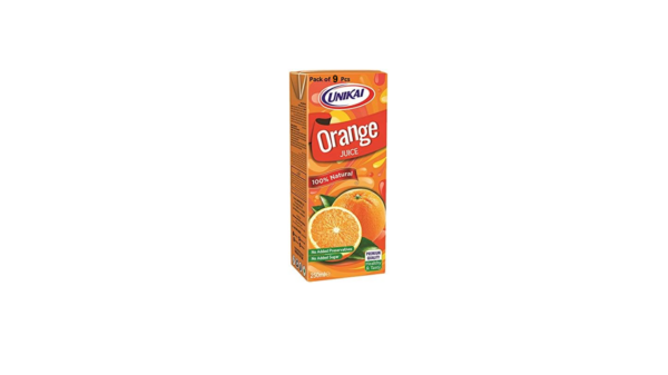 Unikai UHT 100% Orange Juice -No Added Sugar - Carton Pack(9X250Ml)